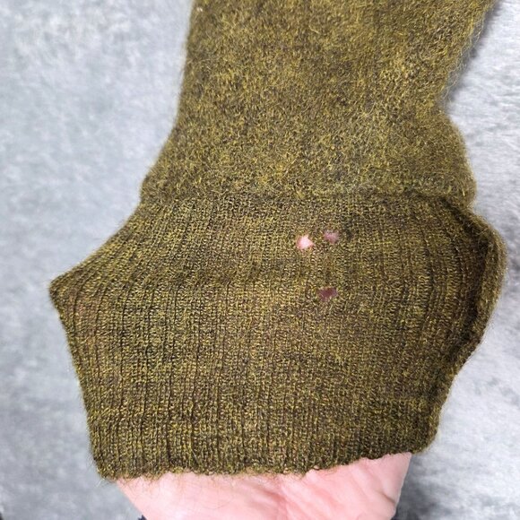 Vintage 60s 70s Mohair Cardigan Mens Medium Army Green Fuzzy Grunge Kurt Cobain - Picture 9 of 12